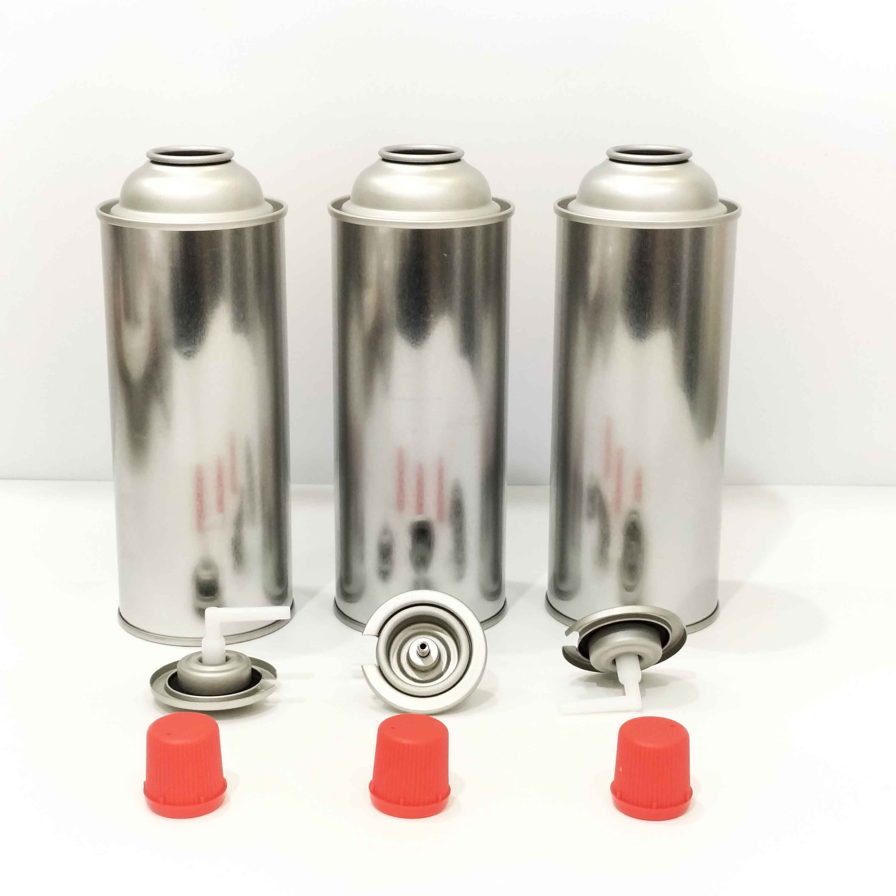 a complete set of aerosol tin cans for butane gas