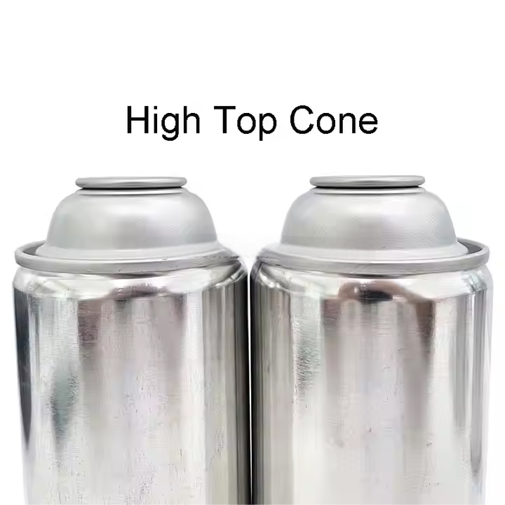 high top cone aerosol can with bottom pressure relief sign